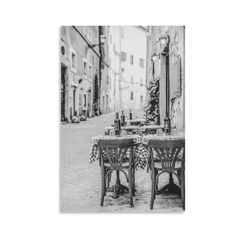 AAHARYA Room Aesthetic Poster Sidewalk Cafe Black & White Art Wall Art Deco Canvas Printed Poster Canvas Painting Wall Art Poster for Bedroom Living Room Decor 12x18inch(30x45cm) Unframe-style
