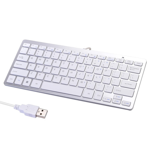 Powboro 2021 Upgraded PC Computer Laptop Mini USB Wired Keyboard for Mac and Windows 78 Scissor Keys Small Super Thin Compact Multimedia Keyboard (Silver)