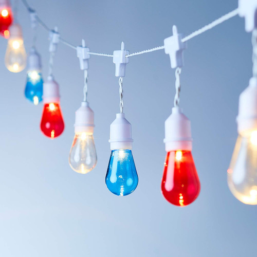 Lights4fun, Inc. 13.5ft Battery Operated 15 Red, White & Blue LED Bulb Indoor & Outdoor String Lights