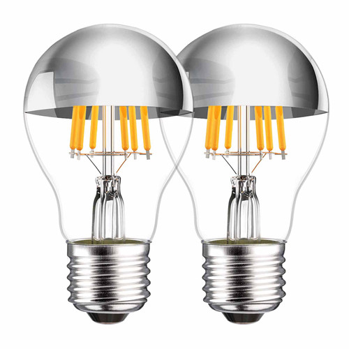 MAPCYON Half Chrome Light Bulb, 6W (60 Watt Equivalent) Dimmable Silver Tipped Light Bulb, A19 A Shape Decorative LED Bulb, 2700K Warm White LED Edison Bulb, E26 Base Pack of 2 MAPCYON Half Chrome Light Bulb, 6W (60 Watt Equivalent) Dimmable Silver Tipped Light Bulb, A19 A Shape Decorative LED Bulb, 2700K Warm White LED Edison Bulb, E26 Base Pack of 2