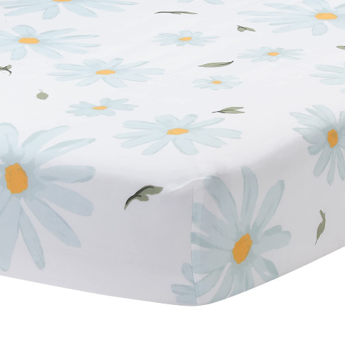 Lambs & Ivy Sweet Daisy 100% Cotton White/Blue Floral Baby Fitted Crib Sheet Lambs & Ivy Sweet Daisy 100% Cotton White/Blue Floral Baby Fitted Crib Sheet