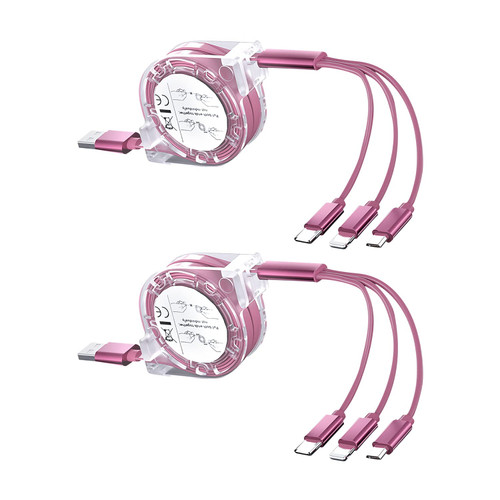 Multi Charging Cable 3A 2Pack 3.3ft 3 in 1 Retractable Charging Cord Multi USB Cable Fast Charger Cord Adapter with IP/Type C/Micro USB Port for Cell Phones/IP/Samsung Galaxy/Tablets and More(Pink) Multi Charging Cable 3A 2Pack 3.3ft 3 in 1 Retractable Charging Cord Multi USB Cable Fast Charger Cord Adapter with IP/Type C/Micro USB Port for Cell Phones/IP/Samsung Galaxy/Tablets and More(Pink)