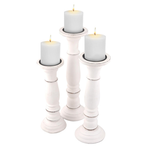 Candle Holders for Pillar Candles,Wooden Candleholders Table Centerpiece,Pillar Candle Holders 16"+14"+12" Pack of 3, Wood Candle Holders,Rustic Pillar Candle Holder - White Wash