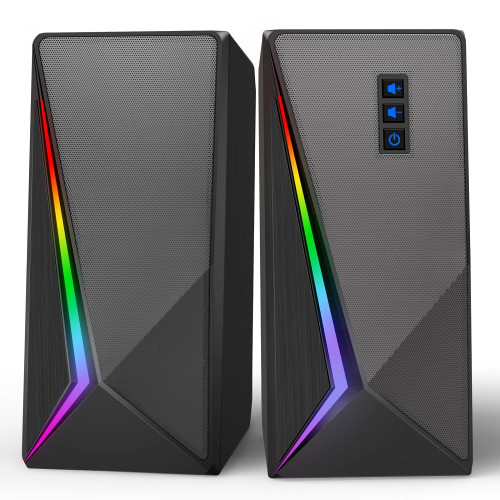 Computer Speakers, Desktop Speakers with 6 Colorful RGB Lights, Volume Control Stereo Bass PC Speakers, USB Powered Subwoofer Gaming Speakers w/3.5mm Aux Cable for PC Monitor Laptop Tablet Phone Computer Speakers, Desktop Speakers with 6 Colorful RGB Lights, Volume Control Stereo Bass PC Speakers, USB Powered Subwoofer Gaming Speakers w/3.5mm Aux Cable for PC Monitor Laptop Tablet Phone