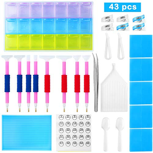 Diamond Painting Tools, YBLNTEK 43 Pieces DIY Diamond Painting Cross Stitch Tools 5D Diamond Painting Accessories Kit Diamond Embroidery Box for DIY Art Craft