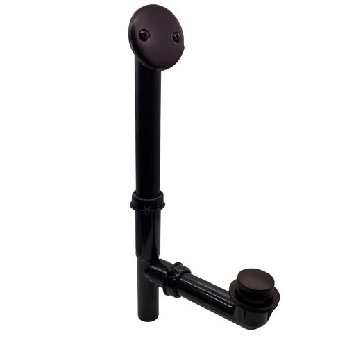 Westbrass A593144-12 14" Black Poly Tubular Bathtub Waste & Overflow Assembly with Tip-Toe Drain Plug and 2-Hole Faceplate, 1-Pack, Oil Rubbed Bronze