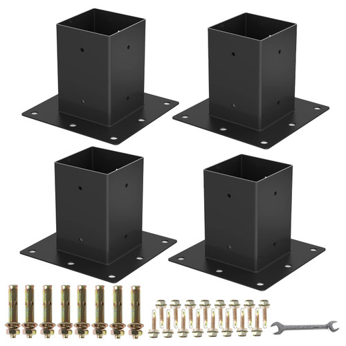 4 x 4 Post Base 4PCS,Inner Size 3.6"x3.6"Deck Post Base,Heavy Duty Metal Black Powder Coated Post Brackets,for Mailbox Post Deck Supports Porch Railing Post Holders