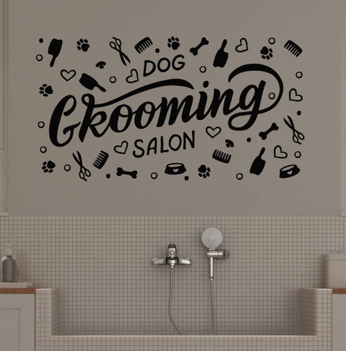 Vinyl Wall Decal Grooming Salon Hygiene Animals Dog Pets Stickers Mural Large Decor (g2484) Black