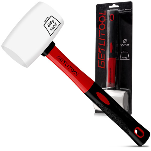Rubber Mallet 16oz, GETLITOOL Non-marking Rubber Mallet Hammer with Double Sided White Head, Rubber Hammer with Non-Slip Fiberglass Handle for Camping, Tent Stakes, Flooring/Tiles Install