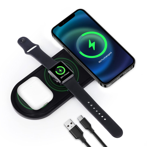 3 in 1 Wireless Charger, KingTSYU iPhone Wireless Charging Station for Multiple Devices, Fast Wireless Chargers for iPhone/AirPods/Apple Watch/iWatch (Black)