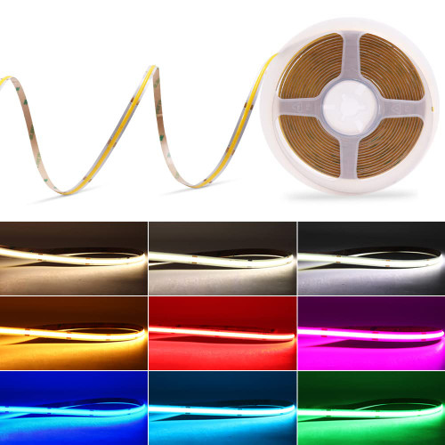 MALIIGAZA 12V Blue COB LED Strip Light 8mm Wide 480LEDs/m 16.4FT/ 5M CRI>90 Flexible Cuttable LED Ribbon Tape for House Bedroom Car Indoor Decor Lighting (DC12V, Without Power Supply)