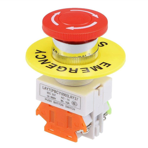 INFRI 22mm Mushroom Latching Emergency Stop Push Button Switch Red with Waterproof Cover 1NO 1NC (Color : Button Sign 60MM)