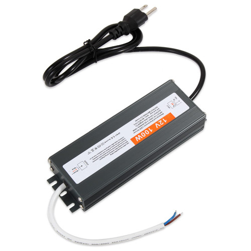 LED Driver 100W Waterproof IP67 Power Supply Adapter Landscape Light Transformer 110V-250V AC to 12V DC Low Voltage Transformer with 3-Prong Plug for Indoor and Outdoor LED Strip, Landscape Lights