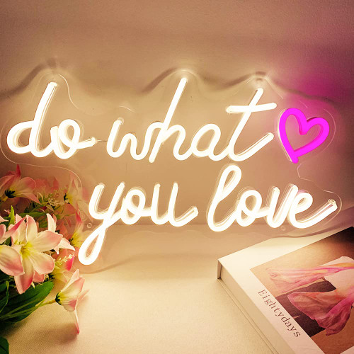 Do What You Love Neon Sign With Heart for Home Decor, USB 5V Handmade Warm White Neon Light Sign for Wall Decor, Salon, Bar, Cafe, Bedroom, Living Room, Party, Mothers Day, Teacher Appreciation Gifts