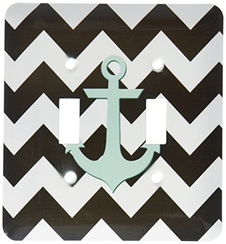 3dRose lsp_201994_2 Aqua Blue Anchor with Black And White Chevron Pattern - Double Toggle Switch