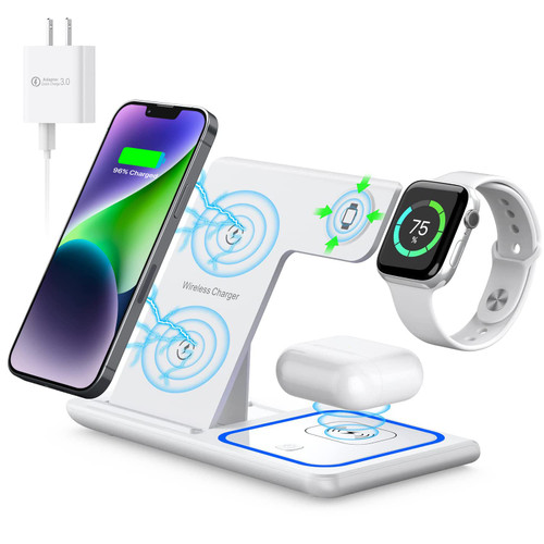 Wireless Charger,MILDILY 3 in 1 Wireless Charging Station for Apple iPhone/Airpods,iPhone 13,12,11 (Pro, Pro Max)/XS Max/XR/XS/X/8(Plus),iWatch 7/6/SE/5/4/3/2,AirPods 3/2/pro?White?