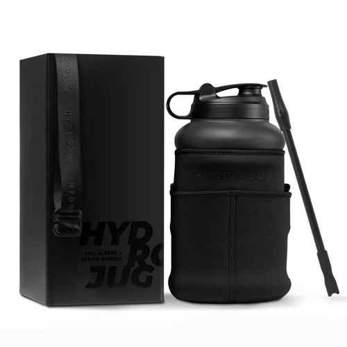 HydroJug Half Gallon (64oz) Water Bottle, Sleeve, and Straw Bundle - Leakproof, Durable Jug w/Pocketed Insuator Sleeve & Shoulder Strap - Great For On-The-Go Hydration - Dishwasher Safe, BPA Free