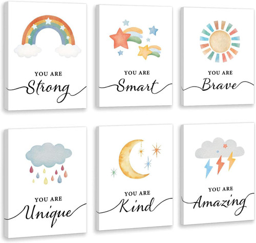 HPNIUB Colorful Rainbow Art Print, Kids Inspirational Wall Art Set of 6 Pieces (8X10inch) Cartoon Weather Canvas Poster, Modern Saying Painting With Framed Ready to Hang for Nursery Classroom Decor HPNIUB Colorful Rainbow Art Print, Kids Inspirational Wall Art Set of 6 Pieces (8X10inch) Cartoon Weather Canvas Poster, Modern Saying Painting With Framed Ready to Hang for Nursery Classroom Decor