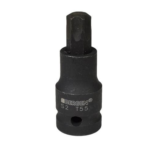 T55 x 53mm 1/2" Drive Short Impact Impacted Torx/Star Male Socket By Bergen