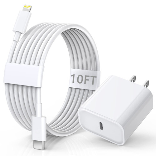 10FT iPhone 14 13 12 Fast Charger, 20W iPhone Charger[Apple MFi Certified] USB Type C PD Apple Fast Charger Block Power Adapter+10Foot Fast Charging Cord Cable for iPhone 14/13/12/11/XS/XR/X/SE/iPad