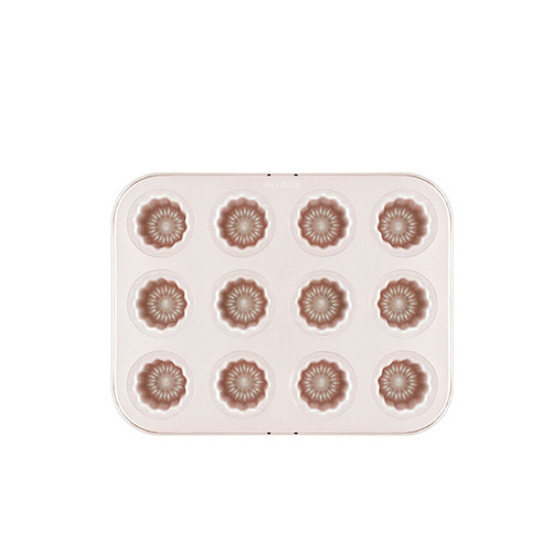 CHEFMADE Mini Canele Mold Non-Stick Cake Pan,12-Cavity Mini Cupcake Baking Tray Muffin Pan Bakeware (Champagne Gold)