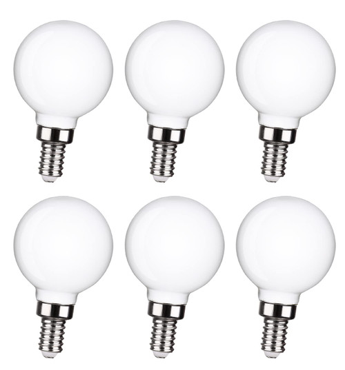 6 Pack G16.5 LED Ceiling Fan Light Bulbs, Dimmable LED Candelabra Bulb 5.5W Equivalent to 60W 500LM, E12 Chandelier LED Globe Bulbs for Chandelier,Vanity and Ceiling Fan Light Bulbs Milky Glass 2700K