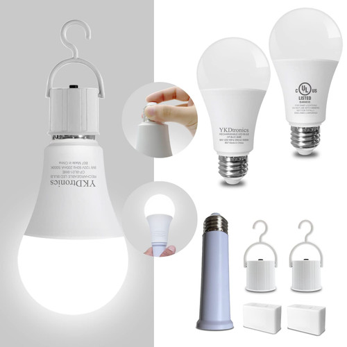 YKDtronics Rechargeable Light Bulbs, Multi-Function Battery Powered Light Bulb for Emergency Power Outage, 2000mAh Battery Backup 850 Lumens 9W 60W Equivalent 5000K Daylight E26/E27 120V 2Pack YKDtronics Rechargeable Light Bulbs, Multi-Function Battery Powered Light Bulb for Emergency Power Outage, 2000mAh Battery Backup 850 Lumens 9W 60W Equivalent 5000K Daylight E26/E27 120V 2Pack