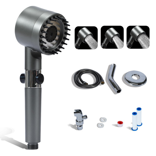 Rayocon High Pressure Handheld Shower Head with Filter,Black Massage Shower Head with Hose and Bracket&On Off Switch-3 Spray Mode&Detachable Spray Gun Mode,Adjust Filtered Shower Head for Hard Water