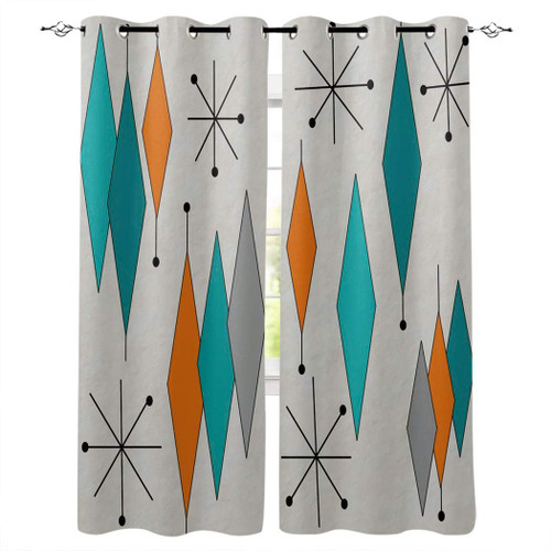 Edwiinsa Vintage Middle Century Diamond Design Kitchen Blackout Curtains Window Drapes Treatment, 2 Panels Set for Kitchen Cafe Office, 80W x 63L inch