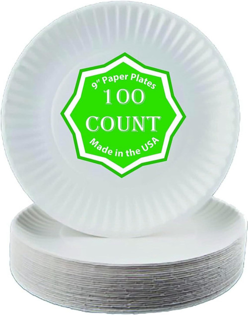 Perfect Stix 9 inch Paper Plates. Pack of 100 Count Paper Plates. Made In the USA., White Perfect Stix 9 inch Paper Plates. Pack of 100 Count Paper Plates. Made In the USA., White