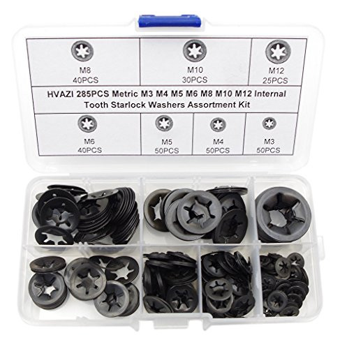 HVAZI 285PCS Metric M3 M4 M5 M6 M8 M10 M12 Internal Tooth Starlock Washers Assortment Assortment Kit;External Push Rings; Push On Washers