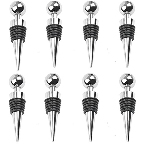8Pcs Wine Stoppers for Wine Bottles, ENLAYER Stainless Steel Wine Saver Bottle Stopper, Reusable Wine Corks for Beverage, Silicone Wine Stopper For Gifts, Holiday Party, Wedding, Bar