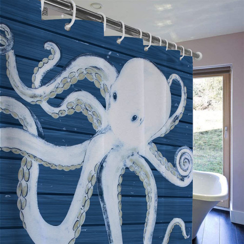 SXCHEN Fabric Bath Shower Curtain 72"x72" Polyester Shower Curtains for Bathroom, Waterproof Shower Curtain Liner with 12 Hooks Octopus Blue Wood Grain