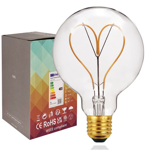 WOPARU 4W G95 Decorative Globe Large LED Edison LED Light Bulb,E26 / E27 Base Dimmable Oversized Round,2300K 40W Equivalent Warm White 200LM Vintage Pendant Bulb Decorations,White Clean Glass - Heart WOPARU 4W G95 Decorative Globe Large LED Edison LED Light Bulb,E26 / E27 Base Dimmable Oversized Round,2300K 40W Equivalent Warm White 200LM Vintage Pendant Bulb Decorations,White Clean Glass - Heart