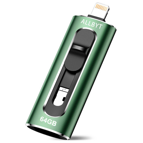 ALLBYT iPhone Flash Drive 64GB iPhone Memory Stick, USB 3.0 iPhoto Stick Thumb Drive External Storage USB Flash Drive Compatible with iPhone and iPad,Android and Computers -Green