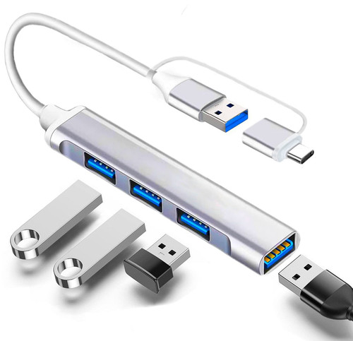 USB C to USB Hub 4 Ports, Siawclub USB 3.0 Hub with a Type C to USB Adapter, Thunderbolt 3 to USB Hub Compatible with Thunderbolt 4 MacBook Pro, Pad Pro, Mac, Surface, Silvery