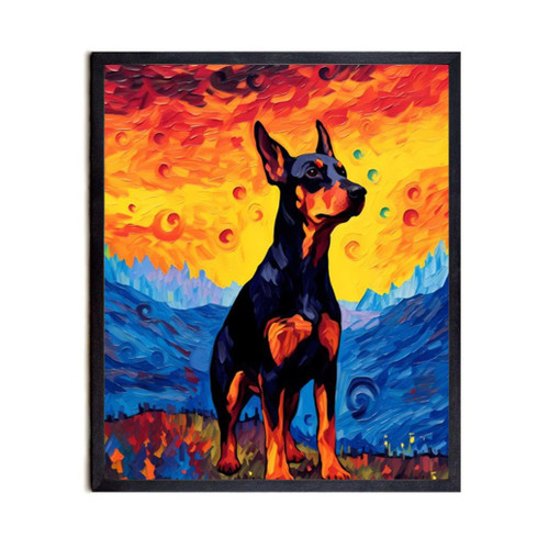 Bestbuddy Pet 11X14 Unframed Starry Night Van Gogh Inspired Doberman Pinscher Dog Pet Family Animal Friend Peace Oil Painting Art Print Poster Wall Decor AP137
