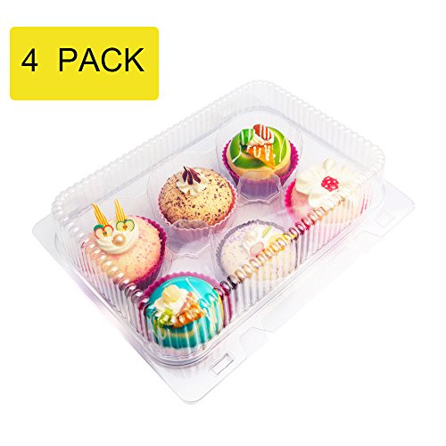 sweet.life Clear 6 Cupcakes Plastic Cupcake Boxes Cupcake Containers With 6 compartment Pack of 4 for Standard Size Muffin