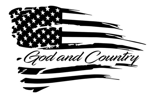 Distressed American Flag- God and Country - Patriotic US Constitution- Vehicle Window Vinyl Decal- Wall Home Decor Sticker (White)