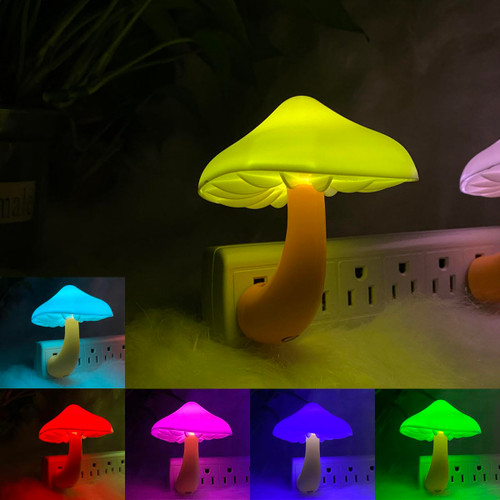 UTLK [1 Pack] Plug-in LED Mushroom Night Light Lamp with Dusk to Dawn Sensor,Plug in LED Bed Cute Mushroom Nightlight Night lamp Wall Light Baby Night Lights for Kids Children (7-Color)