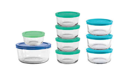 Anchor Hocking SnugFit 18 Piece Glass Food Storage Containers with Lids, Mixed Blue