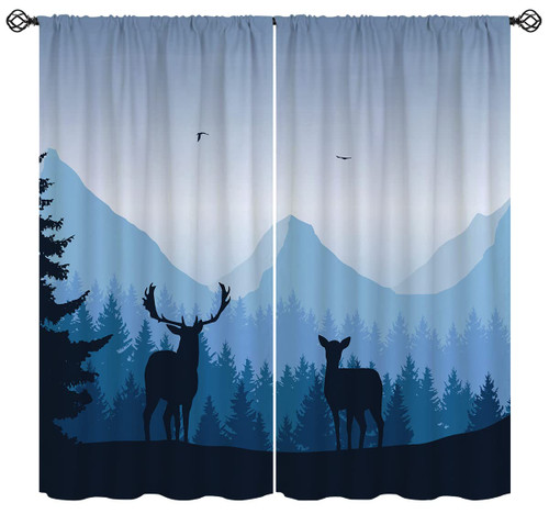 Deer Blackout Curtains for Girls Boy Home Decor, Nature Mountain Forest Landscape Animal Elk Rod Pocket Thermal Insulated Drapes Darkening Window Curtain for Bedroom Living Room, 42 x 45 Inch