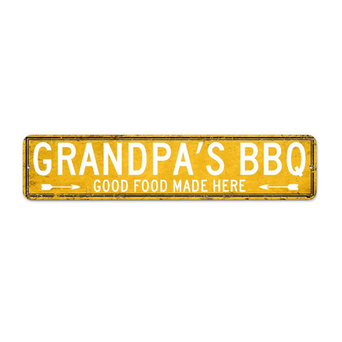Grandpa's BBQ Good Food Made Here Aluminum Sign Vintage Garage Vintage Metal Signs Kitchen Bar Pub Coffee Shop Decor 10cmx45cm