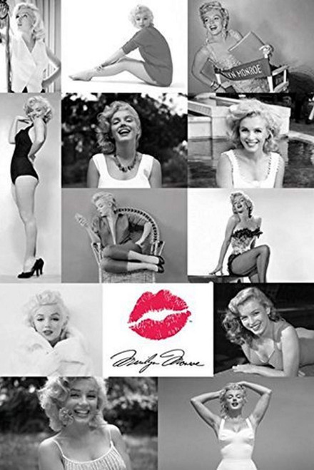 Buyartforless Marilyn Monroe Photo Tiles Collage with Red Lips 36x24 Icon Art Print Poster