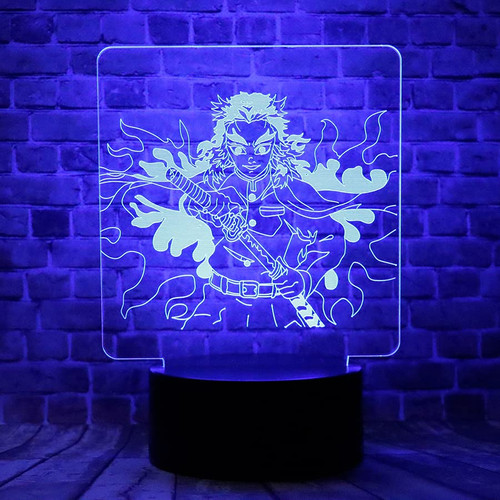 Sealinnayi Cartoon Demon Slayer Kyoujurou Rengoku Anime Character Figure 3D LED Optical Illusion Decor Table Lamp 7 Colors Remote Control Sleep Night Light Easter Xmas Birthday Gifts for Kids