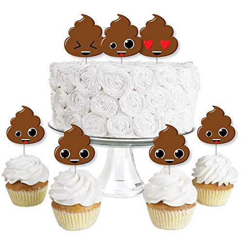 Party 'Til You're Pooped - Dessert Cupcake Toppers - Poop Emoji Party Clear Treat Picks - Set of 24