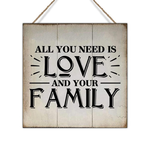 Swavecat Rustic Wood Wall Decor Sign Bible Verse Motivational Quote Hanging Sign All You Need is Love and Your Family Wood Hanging Signs for Living Room Home Decoration 8x8in