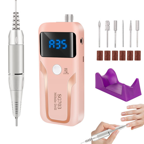 Electric Nail Drill, DELIFO Portable Nail Drill Professional 35000 RPM Nail File Machine Rechargeable Pedicure Acrylic Nails Polishing Tools with Bits LED Display for Home Salon Manicure
