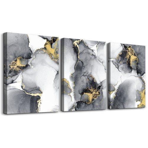 TTHYUEWS Abstract Wall Art For Living Room Bedroom Wall Decor Artworks Office Decor Abstract Ink Wall Paintings 3 Piece Bathroom Wall Posters Canvas Prints Pictures Ready To Hang Home Decorations