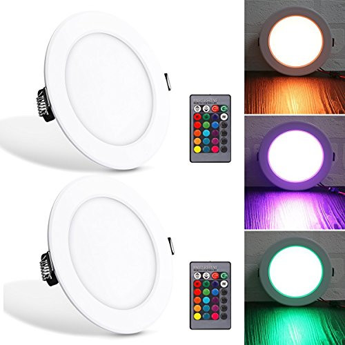 RGB Led Panel Light,Abedoe 10W Ultra Thin 16 Colors Adjustable Ceiling Downlight Fixture Round Concealed Mounted with Remote Control and Driver,AC 85-265V (2 Pack)